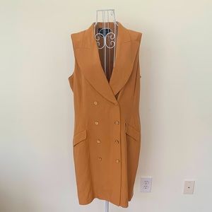 Carole Little Double Breasted Wide Lapel Tan Brown Sleeveless Dress Sz 16